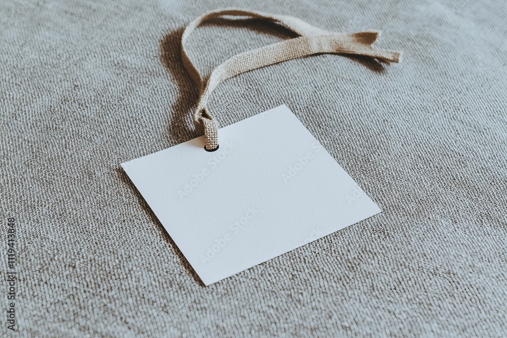 Poster A vacant layout displayed on a grey background. A common blank name tag label dangling from a thread around the neck.