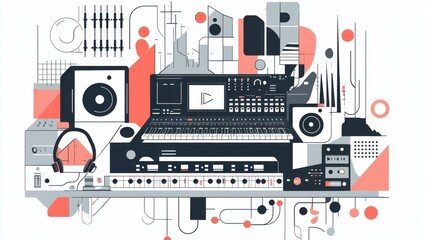 Obraz premium Music Production Studio Equipment Illustration