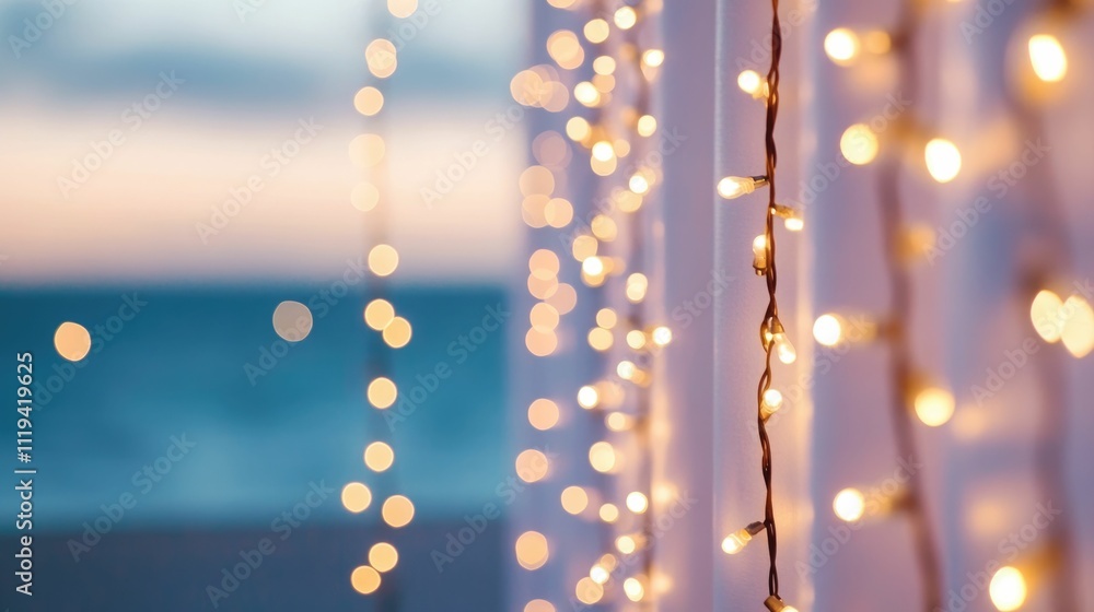 Poster festive with twinkling lights creating a romantic and captivating atmosphere for a special wedding p
