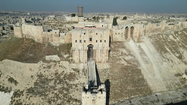 An aerial view of Aleppo Citadel after the Syrian opposition took control of it.
