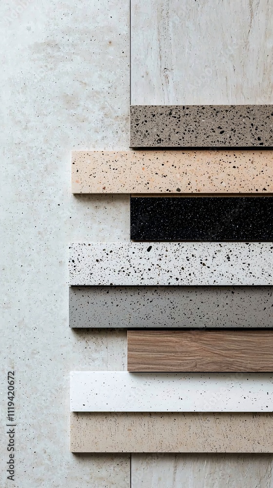 Poster a stack of composite material panels with different colors and textures displayed in a clean manufac
