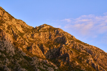 Picturesque Kotor Bay at dusk with mountains