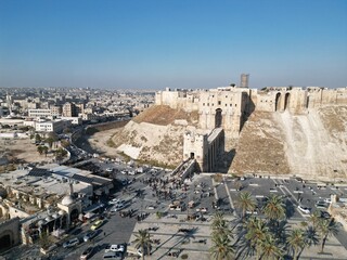 An aerial view of Aleppo Citadel after the Syrian opposition took control of it.
