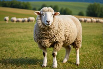 Obraz premium there is a sheep standing in a field with other sheep