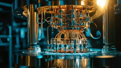 Quantum computer design with algorithms for advanced technology applications, focusing on futuristic solutions, Close up of quantum computer