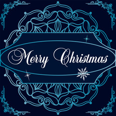 Christmas greeting with mandala.Vector illustration with Christmas text in a frame on a colored background with a mandala.