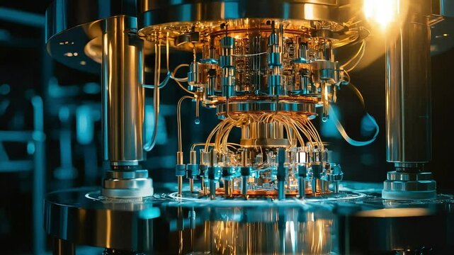 Quantum computer design with algorithms for advanced technology applications, focusing on futuristic solutions, Close up of quantum computer
