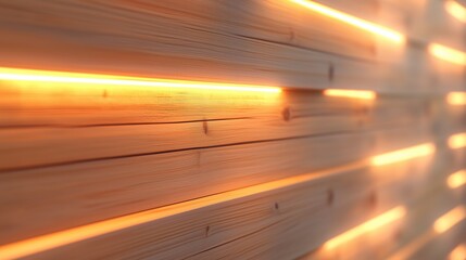 Warm wood paneling with glowing light accents creates a cozy and inviting atmosphere in a modern interior space