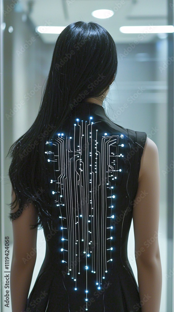 Aufkleber smart textiles in fashion, interactive conductive threads, dynamic glowing patterns, high-tech and c