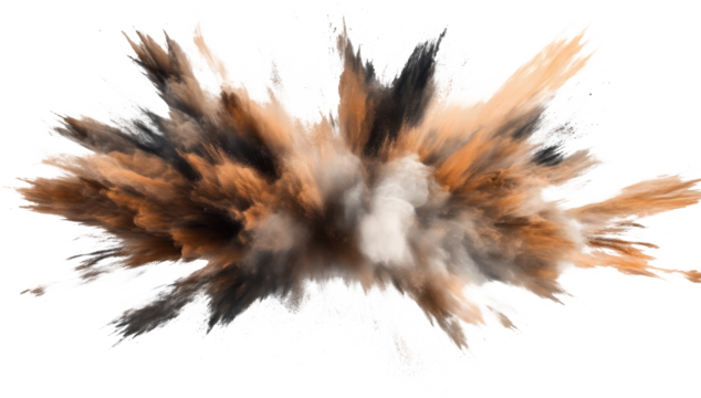 Explosion of colored powder against transparent background, dynamic abstract art concept