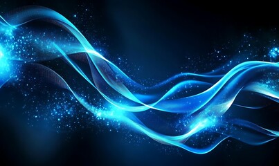 Abstract blue glowing light wave on a dark background creating an ethereal and dynamic effect with flowing energy, Generative Ai