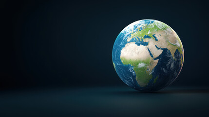 Fototapeta premium detailed digital globe showcasing continents on dark blue background, evoking sense of wonder