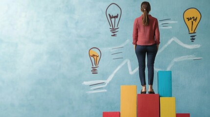 Academic Triumph and Career Success Story Showcased Through Symbolism of an Ambitious Woman on a Pedestal Highlighting the Journey of Growth Determination and Reaching New Heights of Achievement