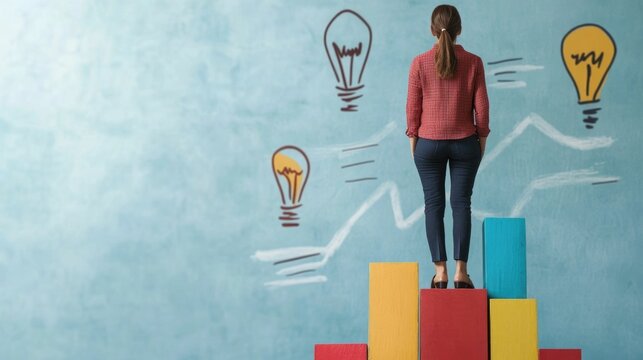 Academic Triumph and Career Success Story Showcased Through Symbolism of an Ambitious Woman on a Pedestal Highlighting the Journey of Growth Determination and Reaching New Heights of Achievement