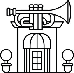 A building with a large trumpet on top of it