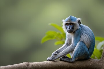 Obraz premium arafed monkey sitting on a branch with a blue hair