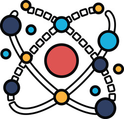 A colorful drawing of a galaxy with a red dot in the center