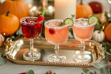 Luxury Cocktails on a Golden Serving Tray