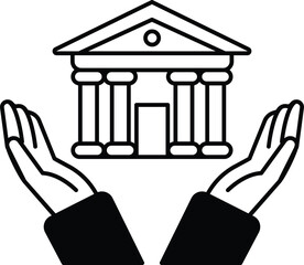 A hand is holding a building in a way that it looks like it is being protected