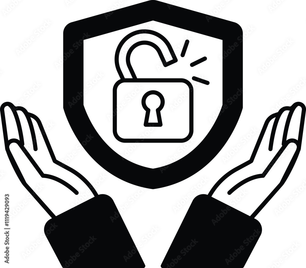 Poster a shield with a keyhole in it and two hands holding it