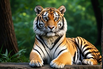 Obraz premium there is a tiger that is laying down on a rock