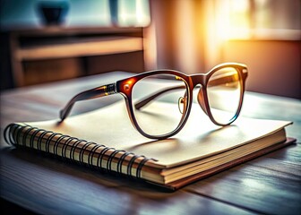 Classic Eyeglasses on Notebook: Ideas, Innovation, Inspiration - High-Resolution Stock Photo