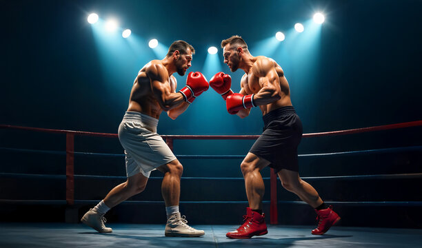 Two boxer facing each other during boxing match during a fight