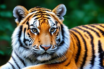 there is a tiger that is laying down on the ground