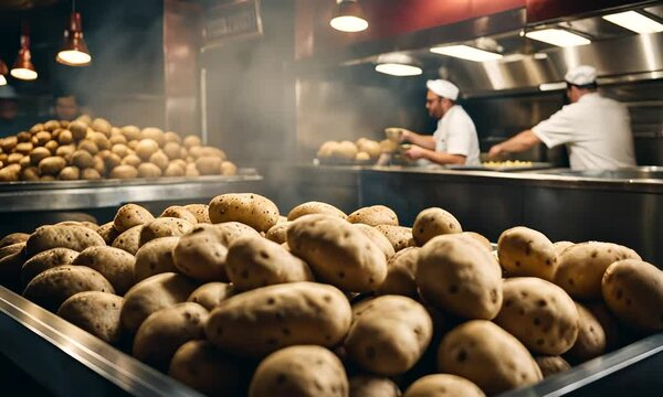 Sacks of potatoes in a restaurant.