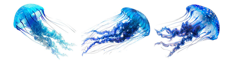Blue Jellyfish Set Isolated Transparent Background PNG Image