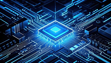 Cool blue circuit board central processing unit