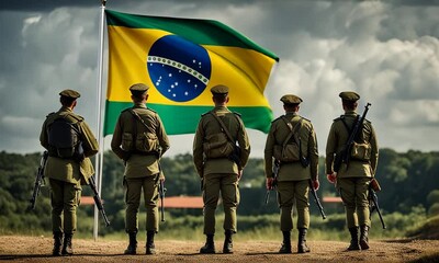 Soldiers with the Brazilian flag. - Powered by Adobe
