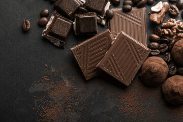 Delicious chocolate of various kinds. New trending colour of the 2025 year 