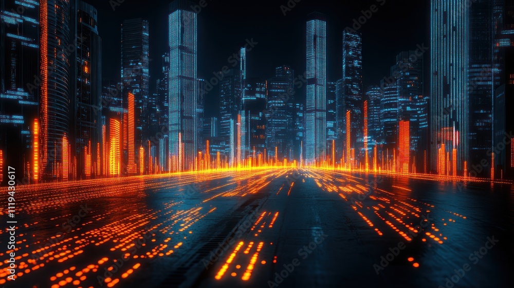 Aufkleber dynamic urban light patterns futuristic cityscape digital art neon environment perspective