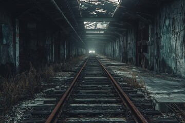 Abandoned railroad interior slung derelict forsaken outcast