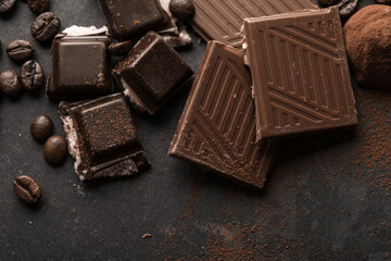Delicious chocolate of various kinds. New trending colour of the 2025 year 