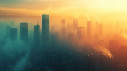 Fototapeta premium Misty sunrise cityscape.