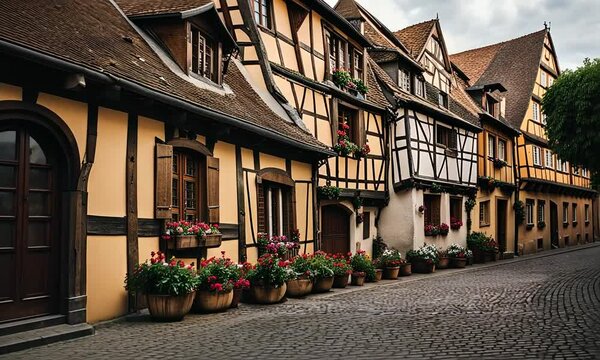 Half-timbered houses in a German village.