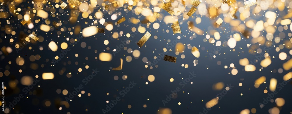 Poster a shimmering background of golden particles against a dark backdrop, creating a festive and elegant 