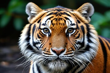 there is a tiger that is looking at the camera