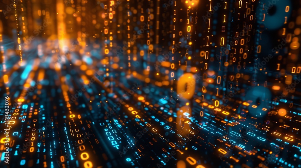 Leinwandbilder Futuristic matrix code visualization with glowing binary data flow abstract 3d rendering.
