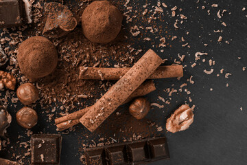 Delicious chocolate of various kinds. New trending colour of the 2025 year 