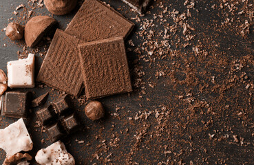 Delicious chocolate of various kinds. New trending colour of the 2025 year 