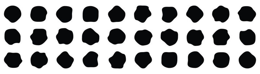 Amoeba blob shape. Blob shape organic, vector illustration set. Collection from abstract forms for design and paint. Liquid silhouette drop in modern style. liquid shadows random shapes black