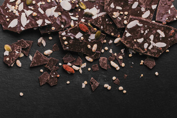 Delicious chocolate of various kinds. New trending colour of the 2025 year 