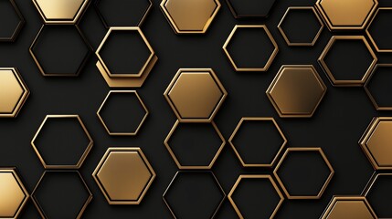 A sophisticated black background featuring a pattern of interlocking gold hexagons.