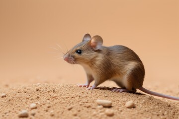 there is a small mouse that is standing on a sand hill
