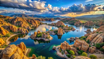 Breathtaking Drone Photography of Watson Lake State Park Panorama, Arizona - Scenic Landscapes, Rock Formations, and Serene Waters in an Outdoor Paradise