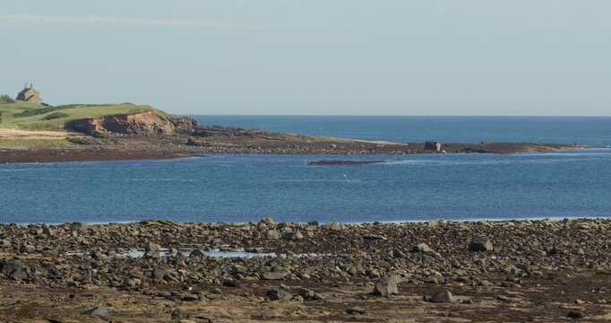 Extra wide shot of sugar sands beach and Howick haven at lowtide. Longhoughton, beach, Alnwick