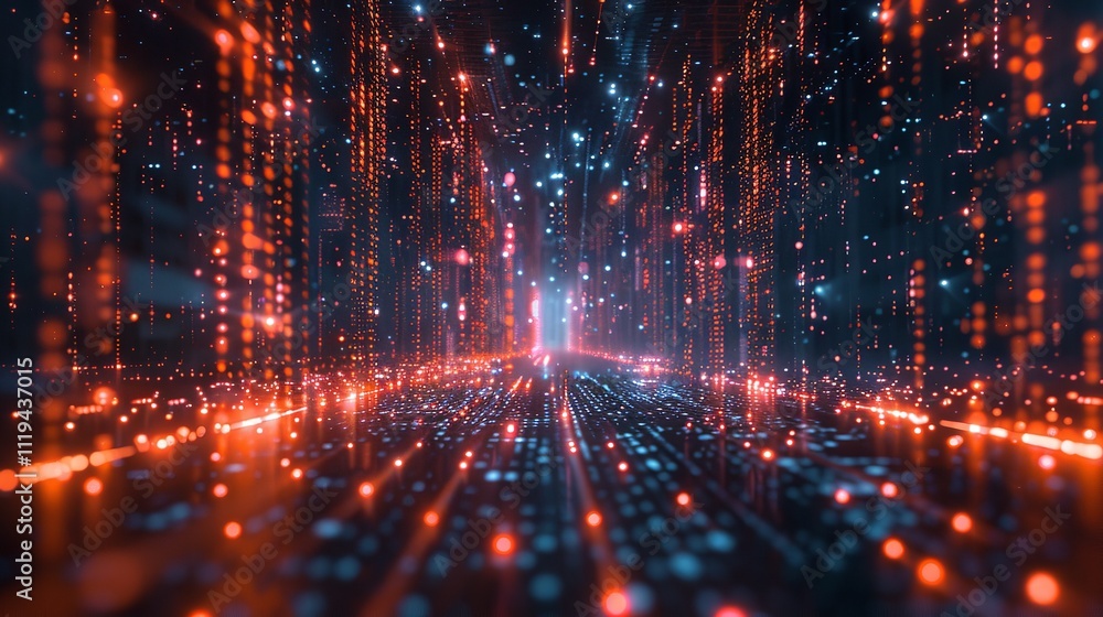 Leinwandbilder Futuristic matrix code visualization with glowing binary data flow abstract 3d rendering.